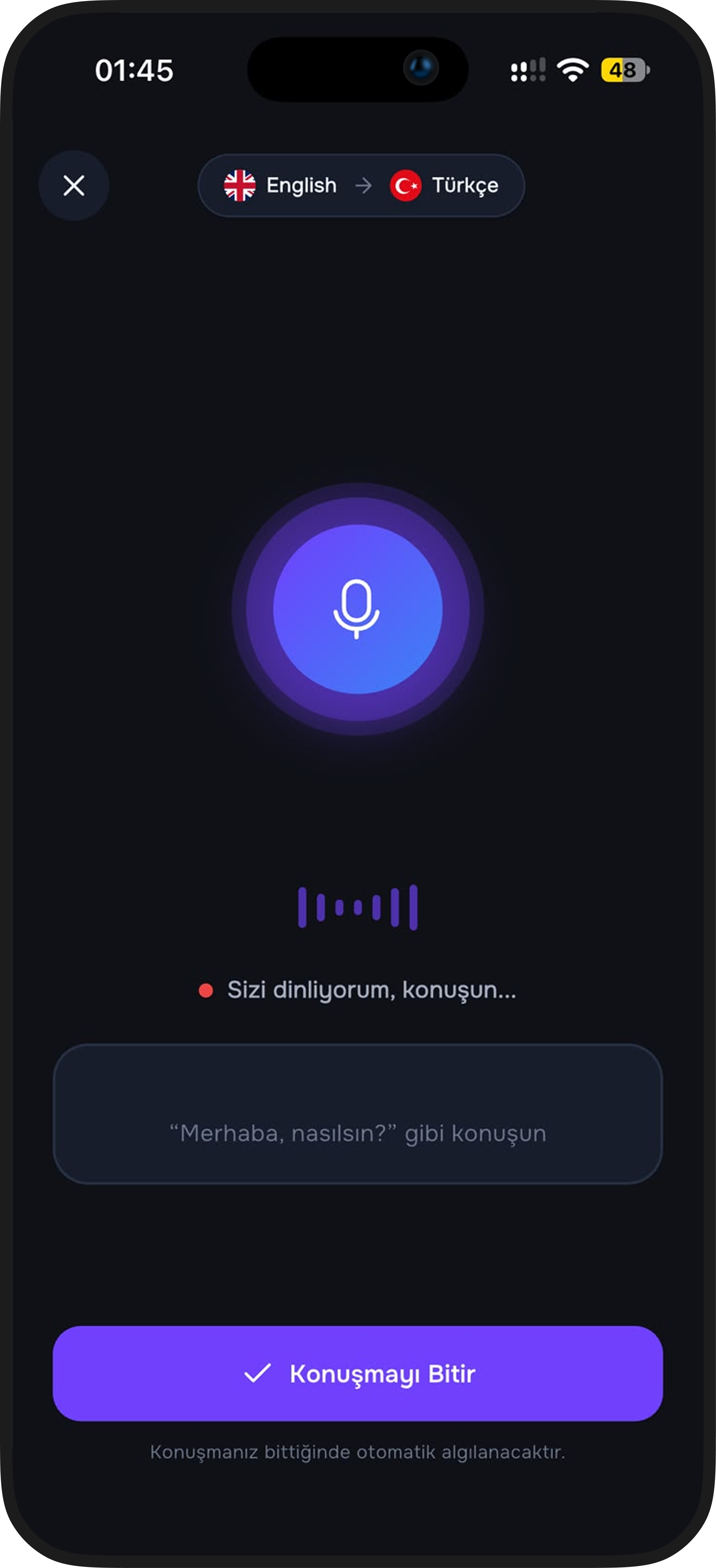 Fast Translator Canlı Sesli Çeviri (Koyu Mod)