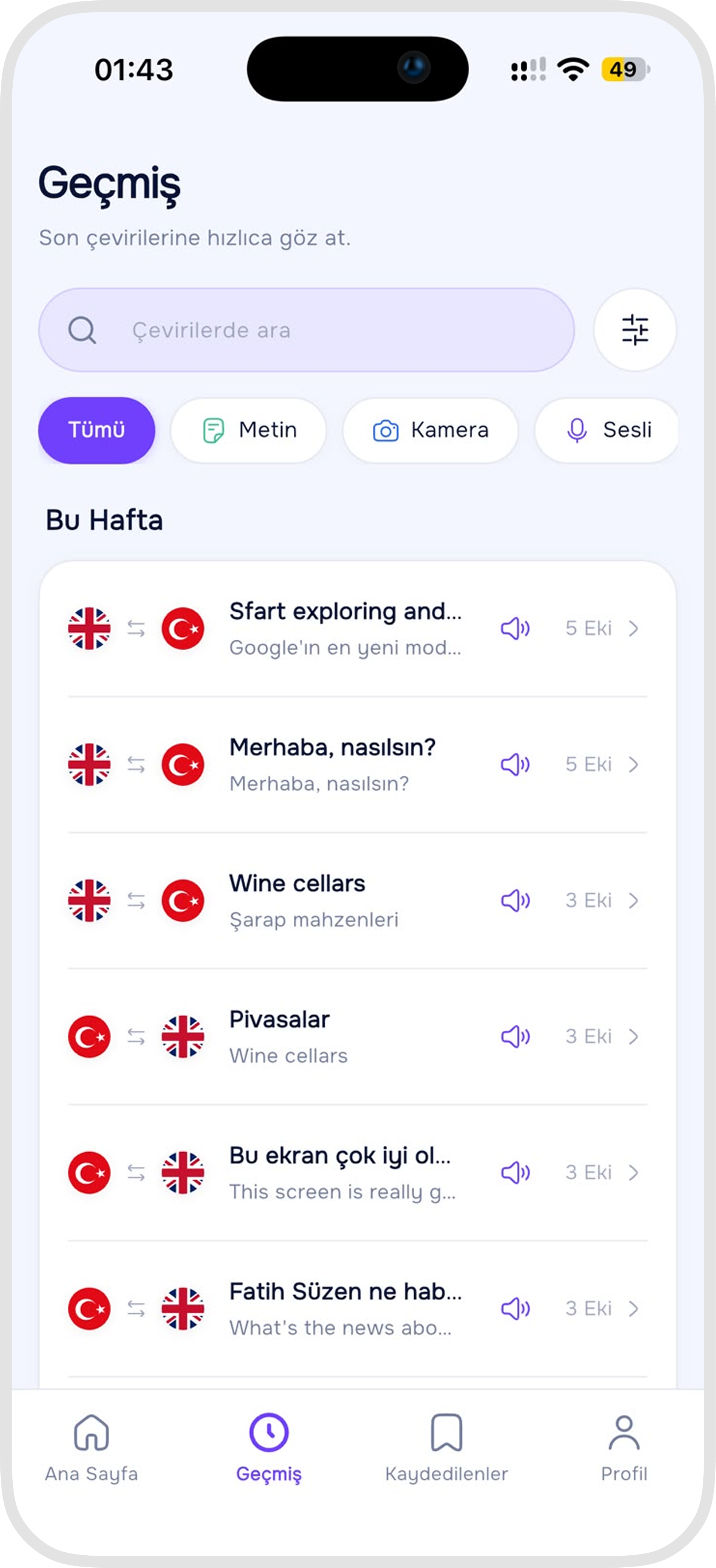Fast Translator Çeviri Geçmişi