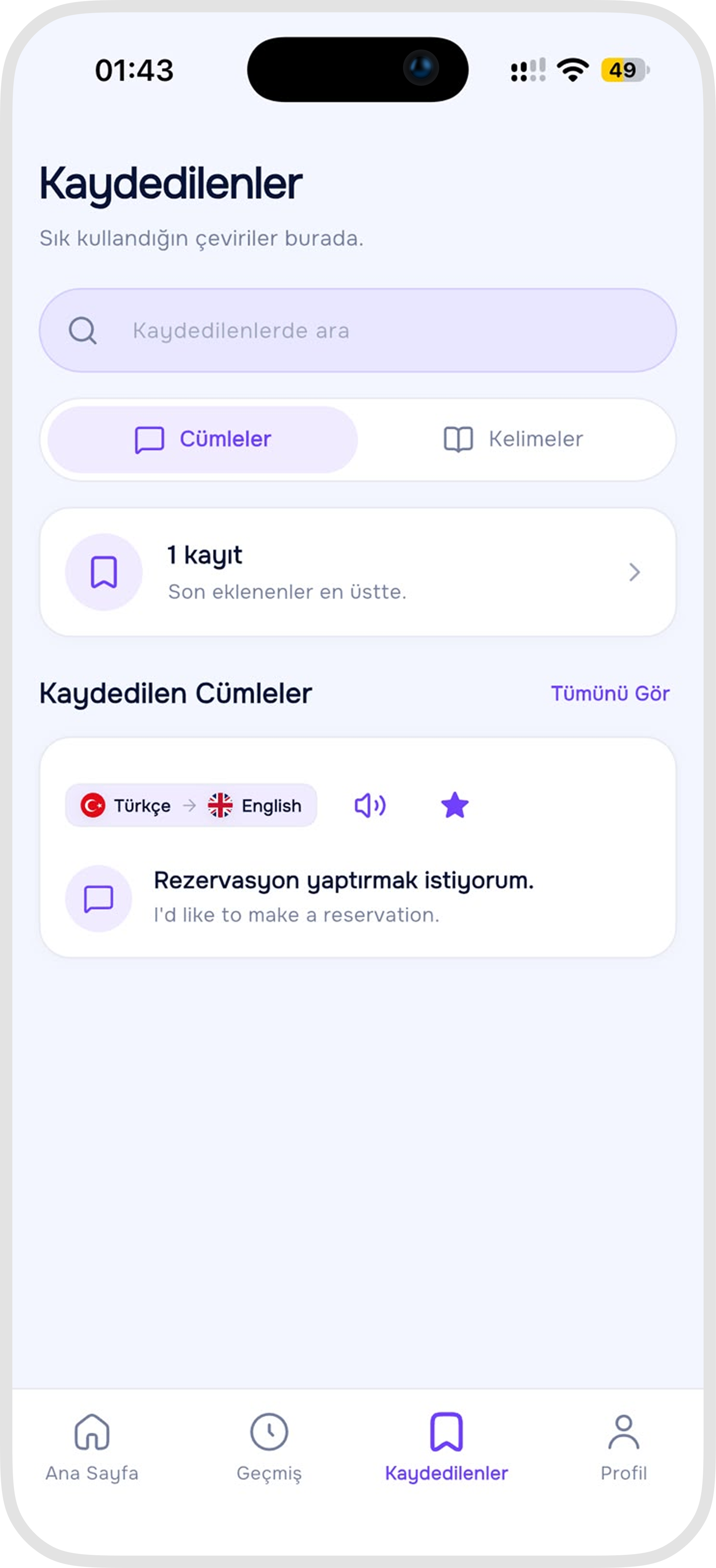 Fast Translator Kaydedilen İfadeler