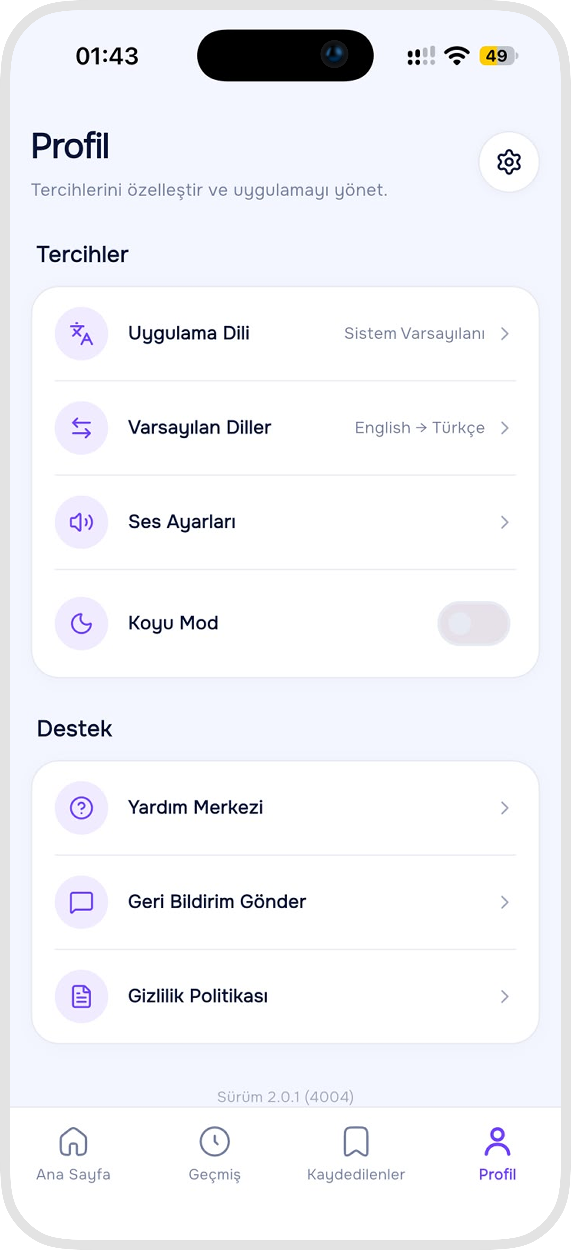 Fast Translator Profil & Kişiselleştirme