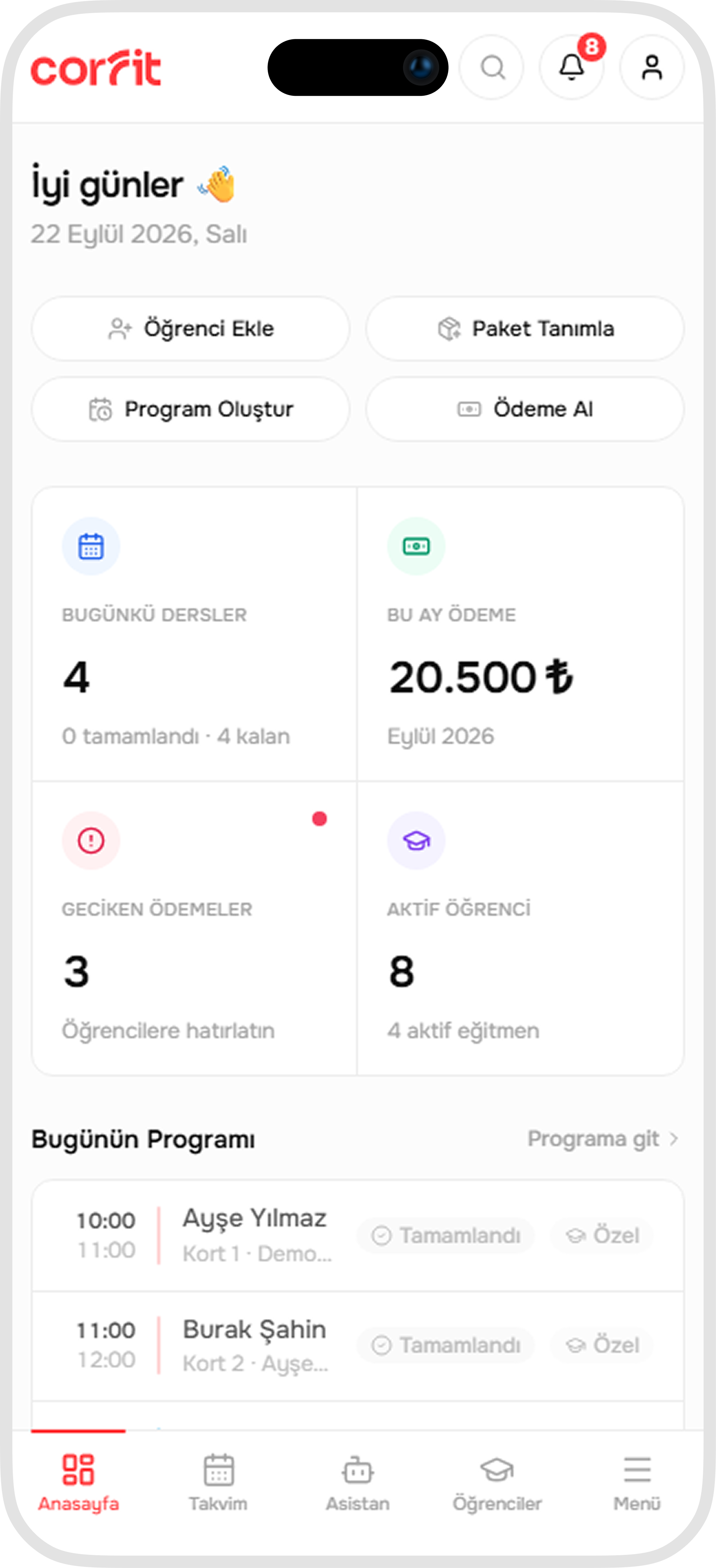 Corfit Mobil Yönetici Paneli