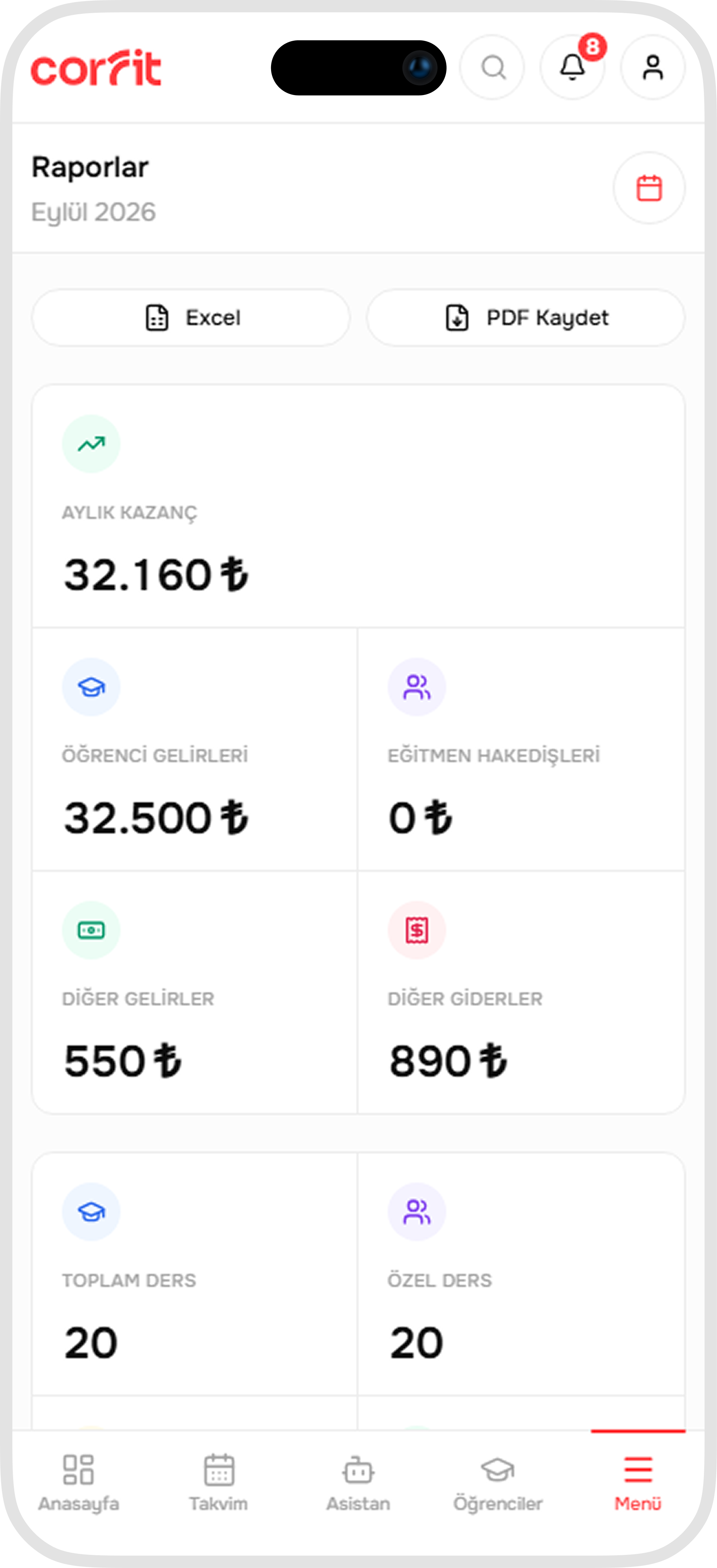 Corfit Mobil Kazanç Raporları