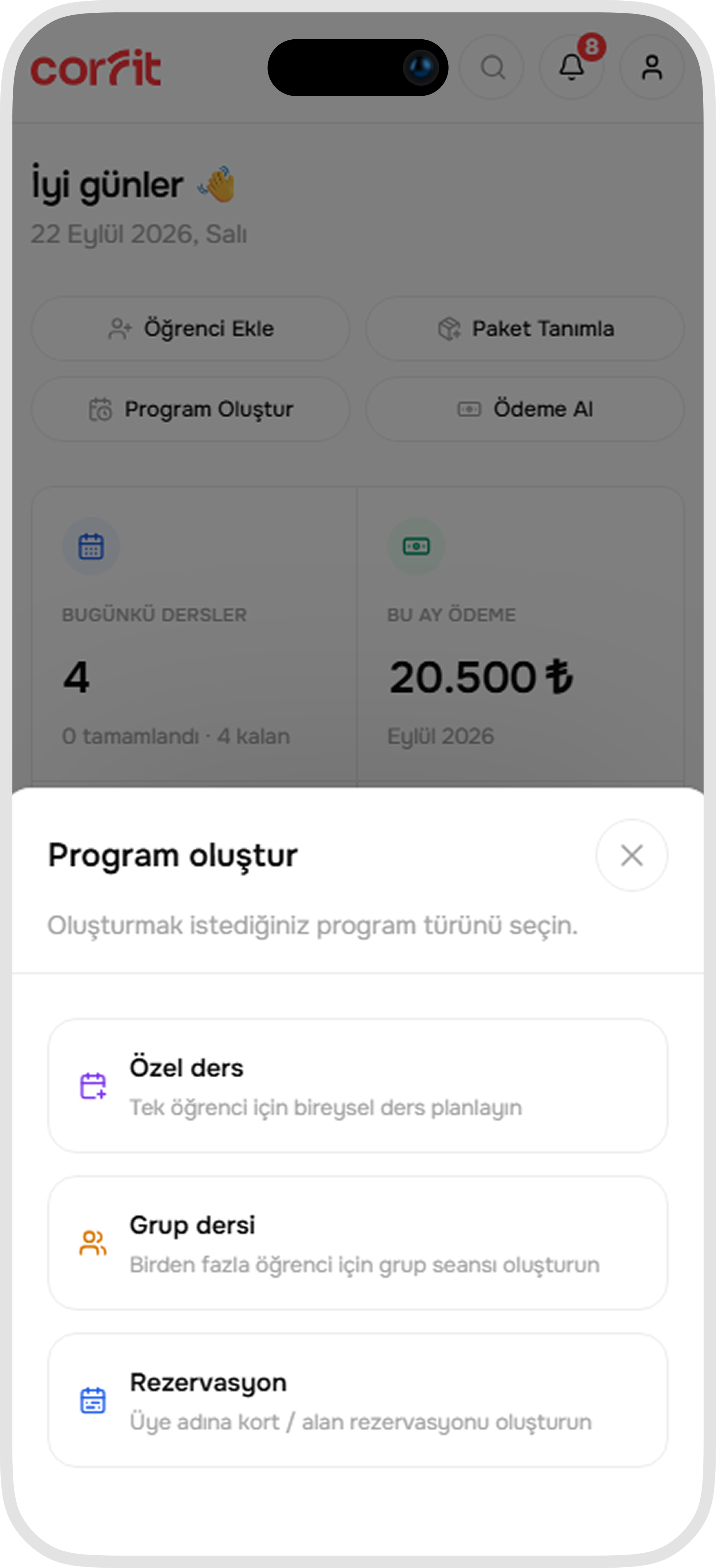Corfit Program Oluştur Mobil